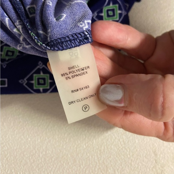 Tommy Hilfiger Geometric Print Sheath 3/4 Sleeve Knit Dress Size 12 Navy Boxy - Picture 8 of 9